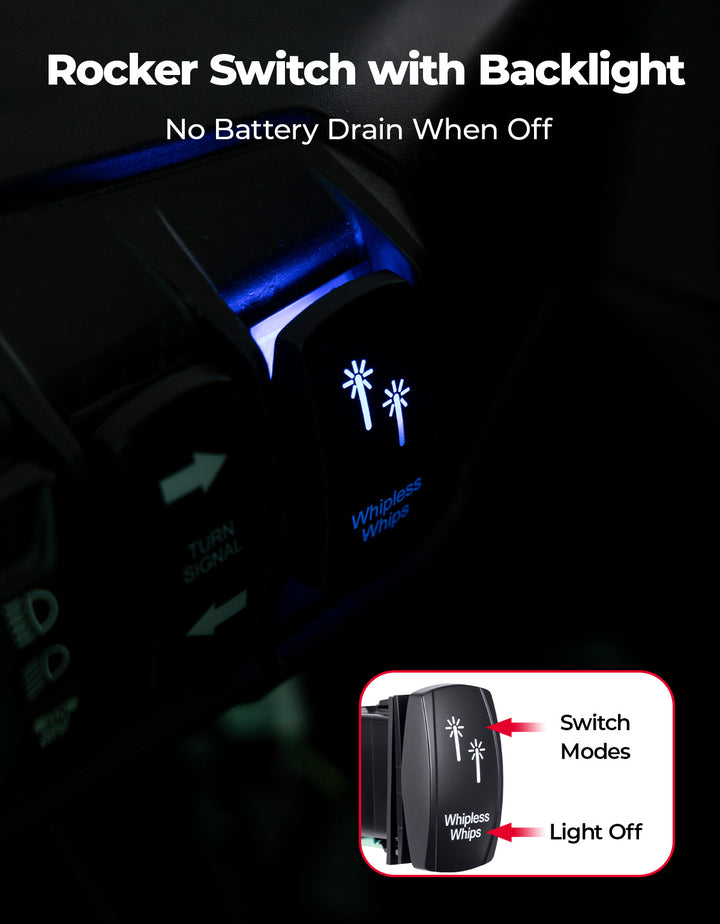 Whipless LED Chase Lights – 9 Flash Modes, Fits 1.5''–2'' Roll Cages – Compatible with RZR, Maverick X3, Defender, CFMoto