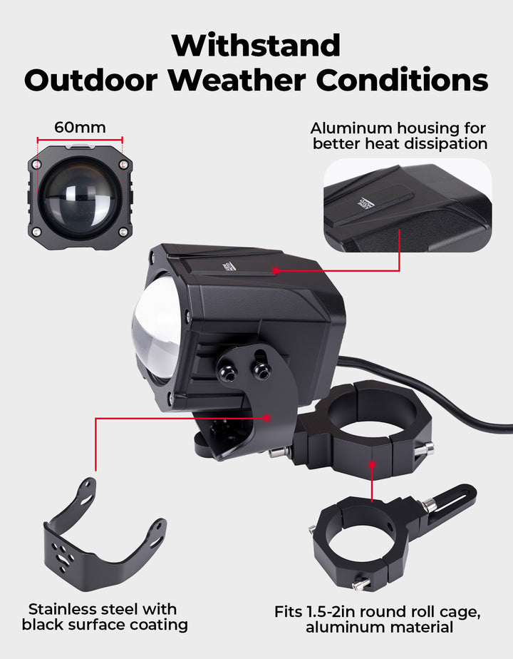 Whipless LED Chase Lights – 9 Flash Modes, Fits 1.5''–2'' Roll Cages – Compatible with RZR, Maverick X3, Defender, CFMoto