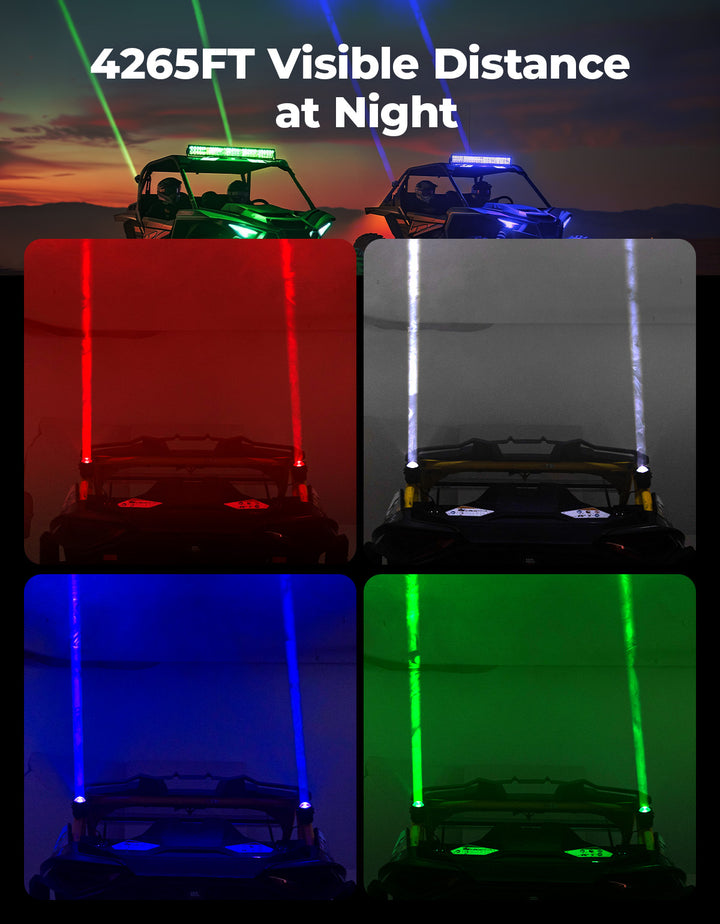 Whipless LED Chase Lights – 9 Flash Modes, Fits 1.5''–2'' Roll Cages – Compatible with RZR, Maverick X3, Defender, CFMoto