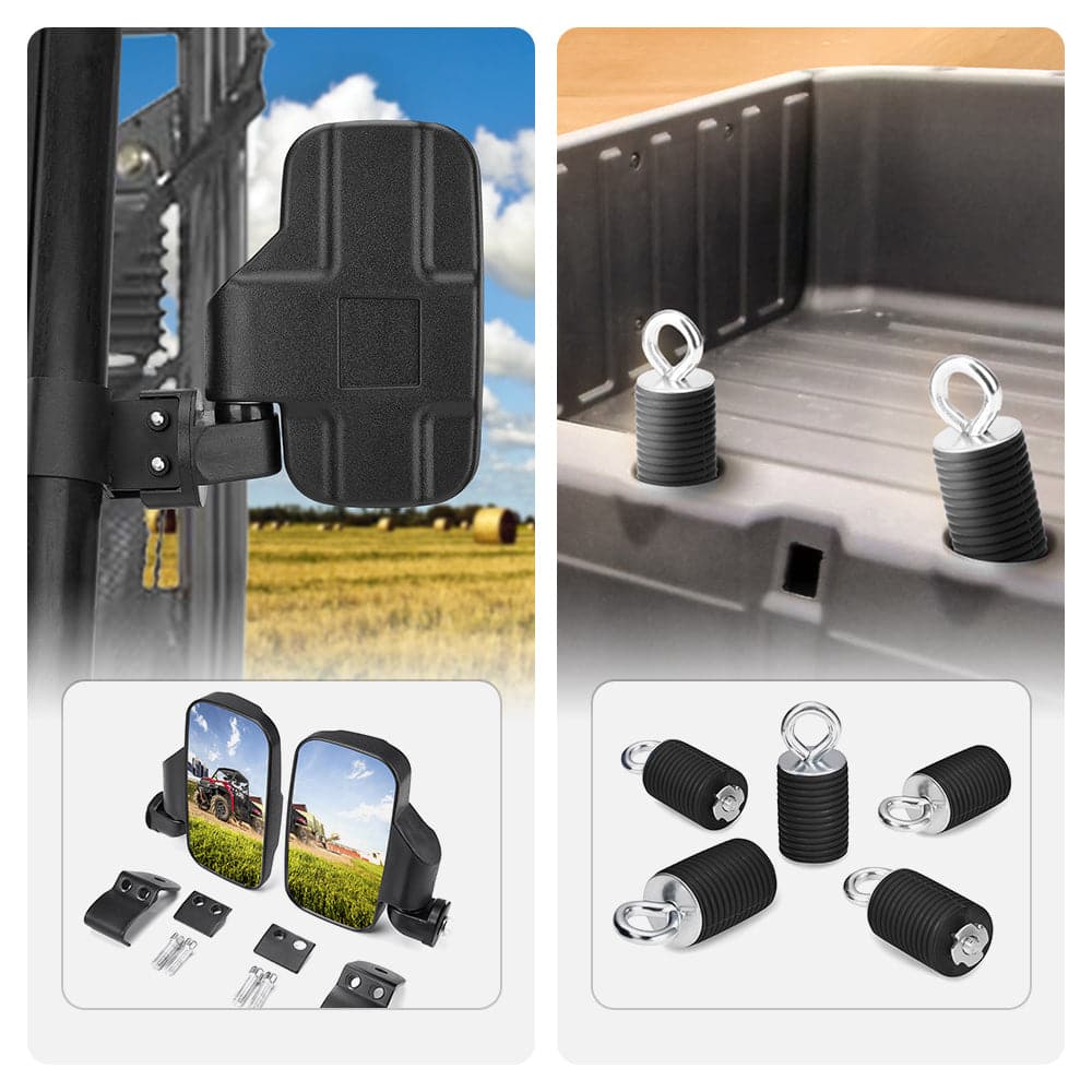 Polaris Ranger Adjustable Break Away Side Mirrors & 2" Tie Down Anchors - KEMIMOTO