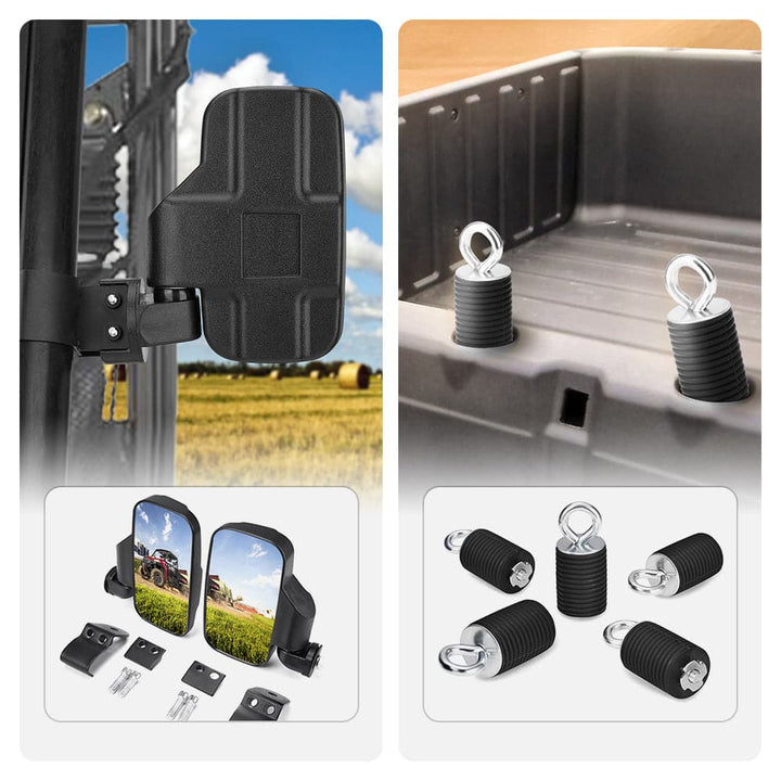 Polaris Ranger Adjustable Break Away Side Mirrors & 2" Tie Down Anchors - KEMIMOTO