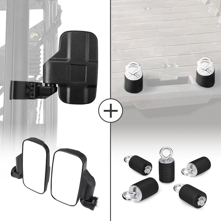 Adjustable Break Away Side Mirrors & 2" Tie Down Anchors Fit Polaris Ranger