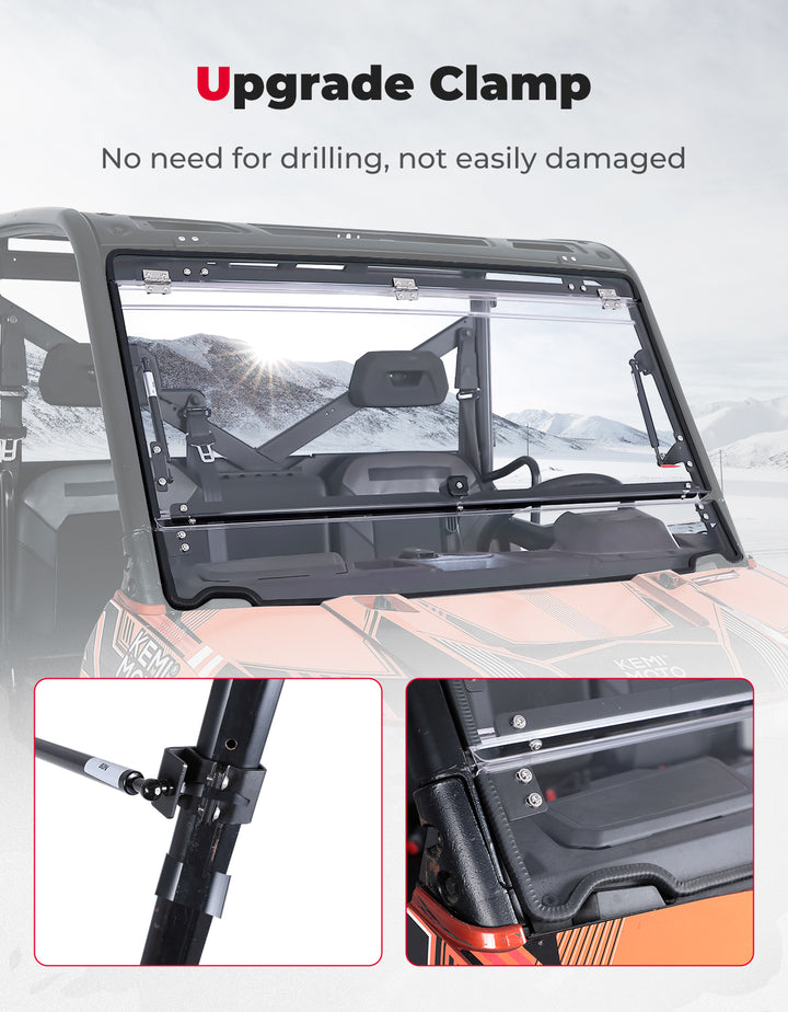 2-IN-1 Flip Windshield for Polaris Ranger XP 900/1000/ Crew 2014-2025