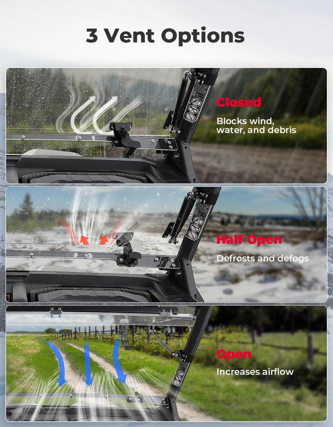 3-in-1 Flip Scratch-Resistant Windshield for Can-Am Defender & Defender Max HD5/HD8/HD10