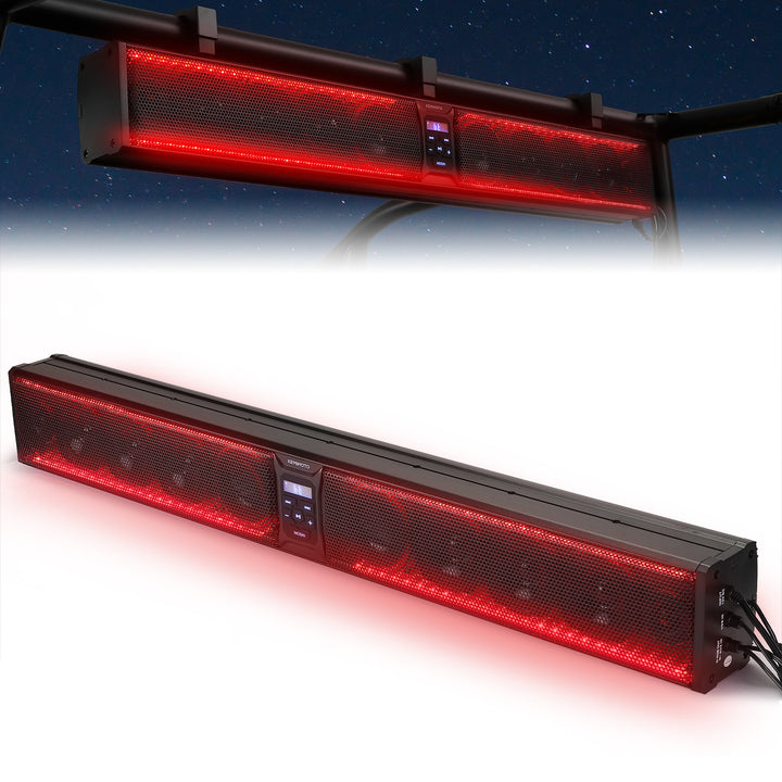 10 Speaker Aluminum RGB Sound Bar for UTV Golf Cart Marine with 1.25 in-2 in Roll Bar