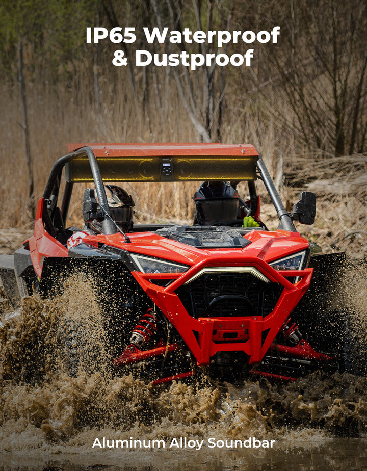 10 Speaker Aluminum RGB Sound Bar for UTV Golf Cart Marine with 1.25 in-2 in Roll Bar