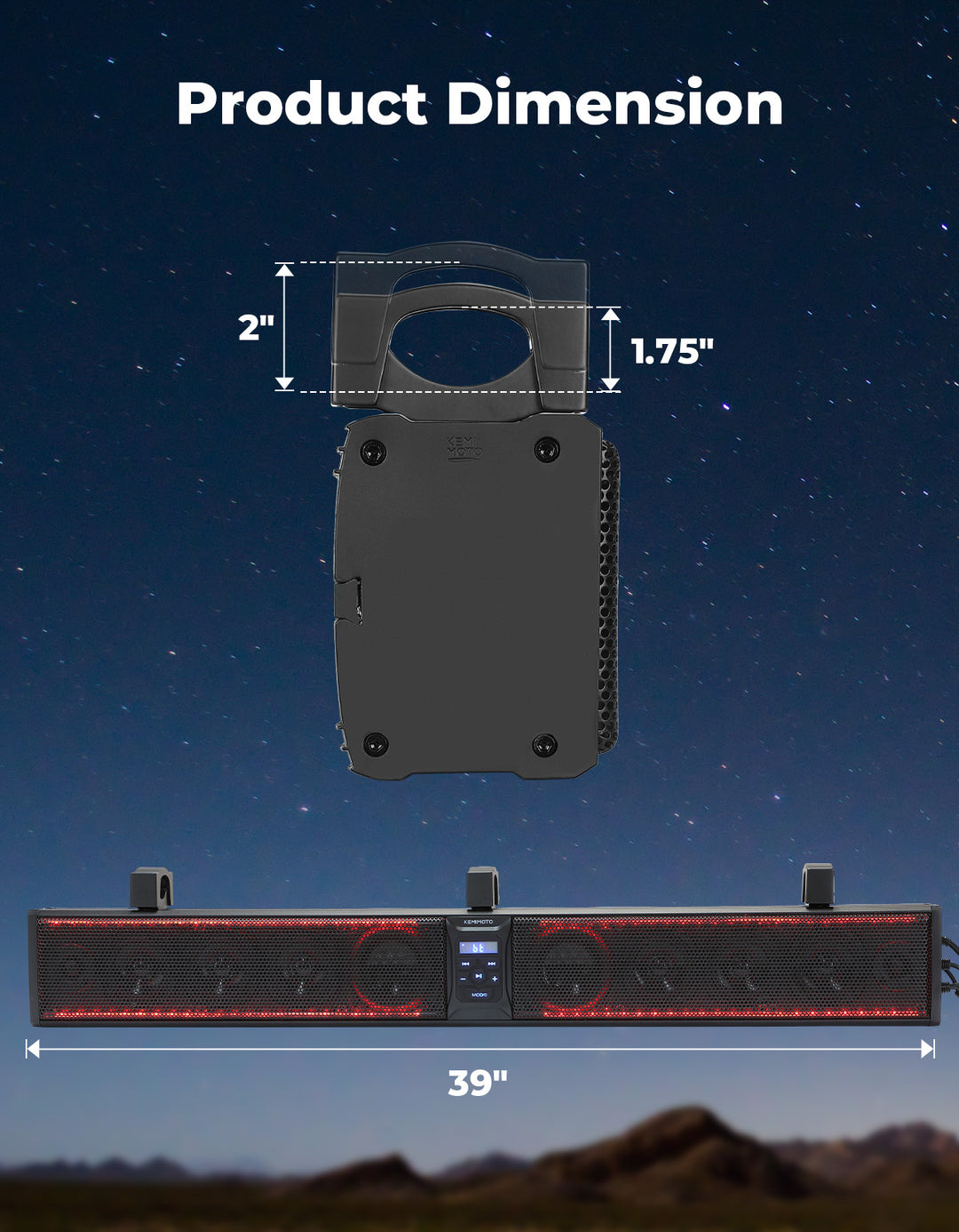 10 Speaker Aluminum RGB Sound Bar for UTV Golf Cart Marine with 1.25 in-2 in Roll Bar