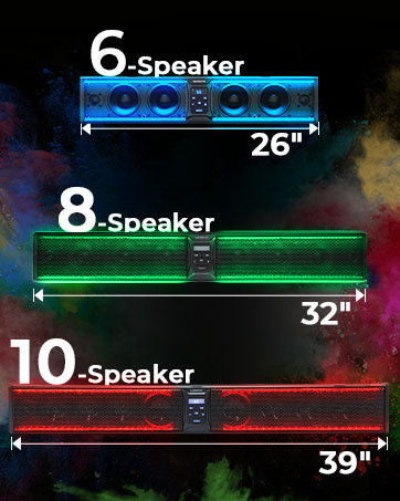 10 Speaker Aluminum RGB Sound Bar for UTV Golf Cart Marine with 1.25 in-2 in Roll Bar