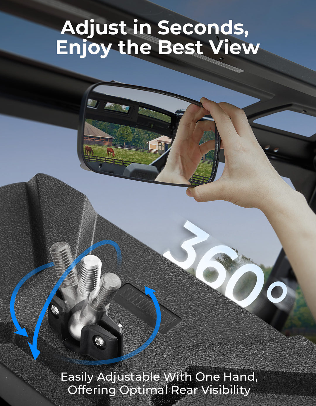 2-IN-1 Flip Windshield & Rear View Mirror for Polaris Ranger XP