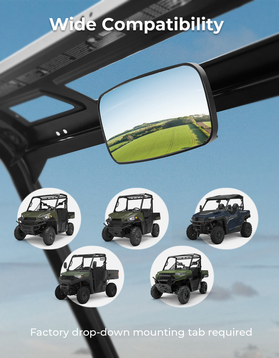 2-IN-1 Flip Windshield & Rear View Mirror for Polaris Ranger XP