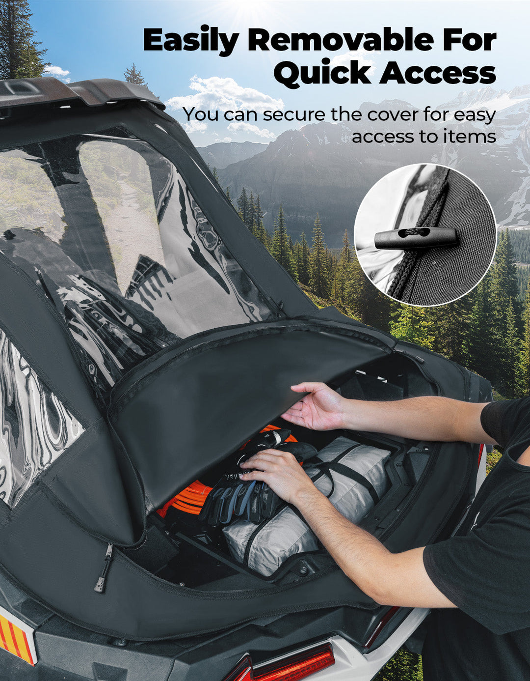 2 in 1 UTV Rear Soft Windshield with Cargo Bed Cover for Polaris RZR XP 1000/4 2014-2023 - Kemimoto