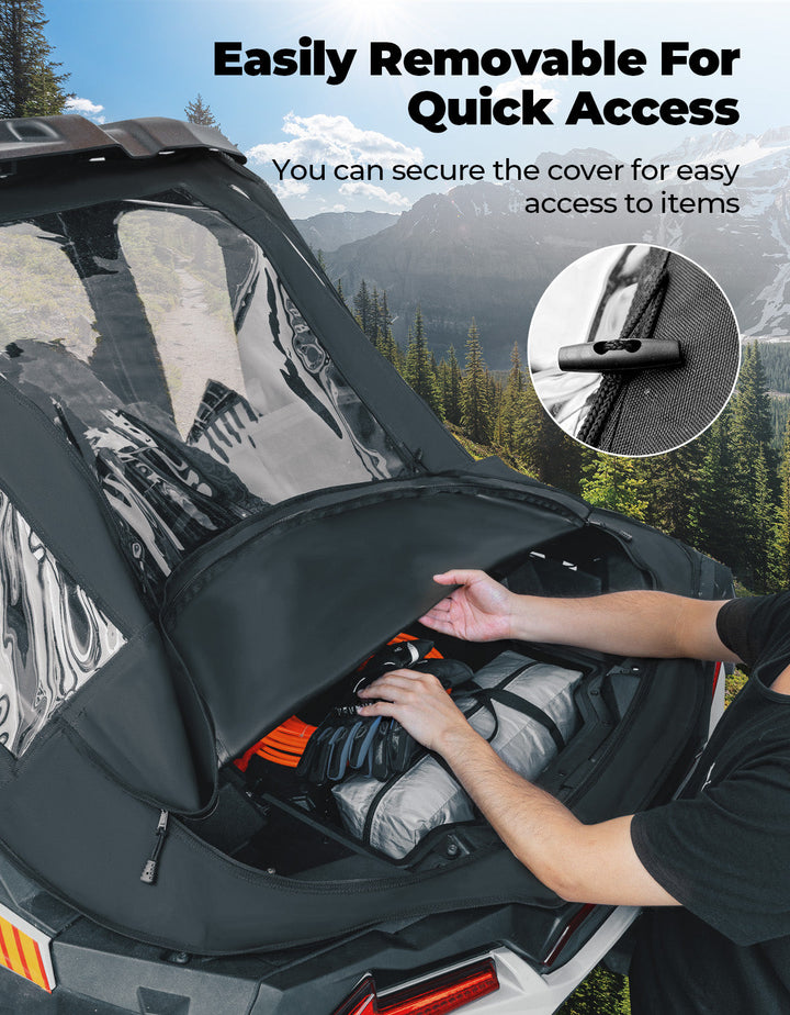 2 in 1 UTV Rear Soft Windshield with Cargo Bed Cover for Polaris RZR XP 1000/4 2014-2023 - Kemimoto