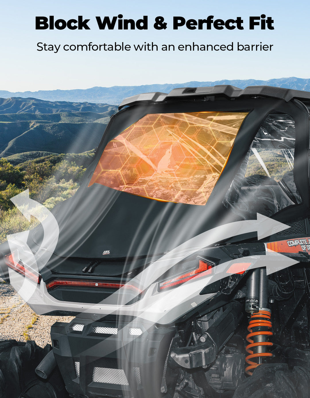 2 in 1 UTV Rear Soft Windshield with Cargo Bed Cover for Polaris RZR XP 1000/4 2014-2023 - Kemimoto