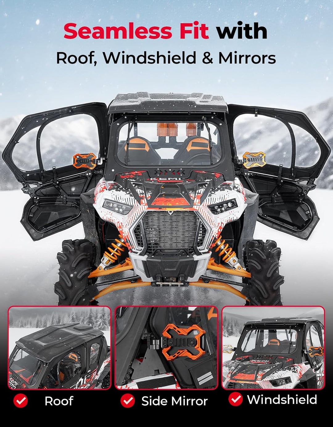Cab Enclosure Upper Doors With Steel Door Frame for Polaris RZR XP4 1000, 2019-2023