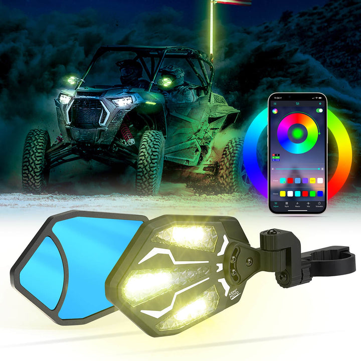 RGB UTV Side Rear View Mirrors with Lights - KEMIMOTO