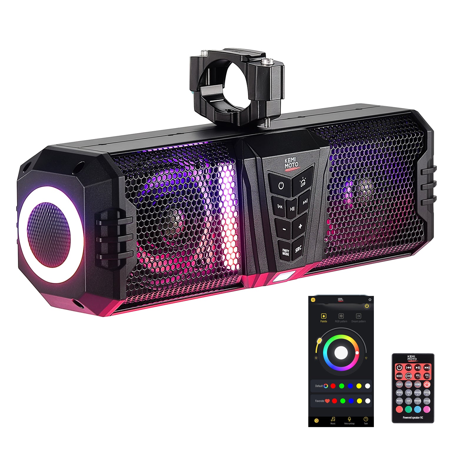 KEMIMOTO Midnight 40 16'' RGB Bluetooth Sound Bar for UTV Golf Cart Marine Boat