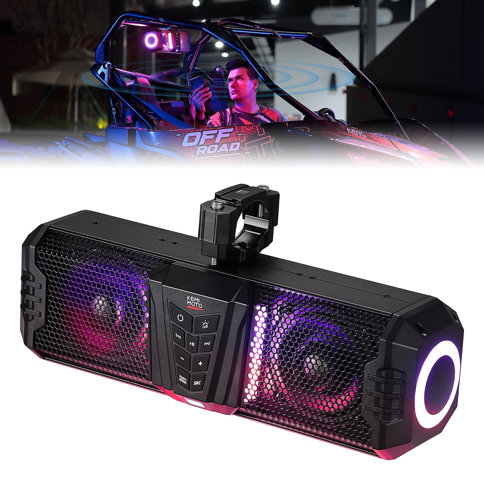 KEMIMOTO Midnight 40 16'' RGB Bluetooth Sound Bar for UTV Golf Cart Marine Boat