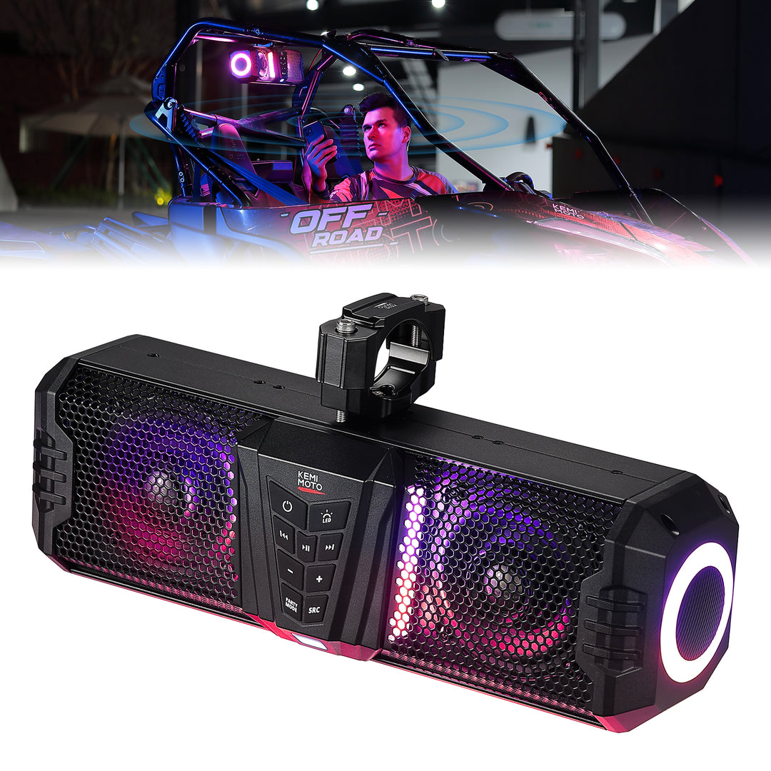 KEMIMOTO Midnight 40B 16'' 2-Speaker Louder RGB UTV Sound Bar (Built-in Battery)
