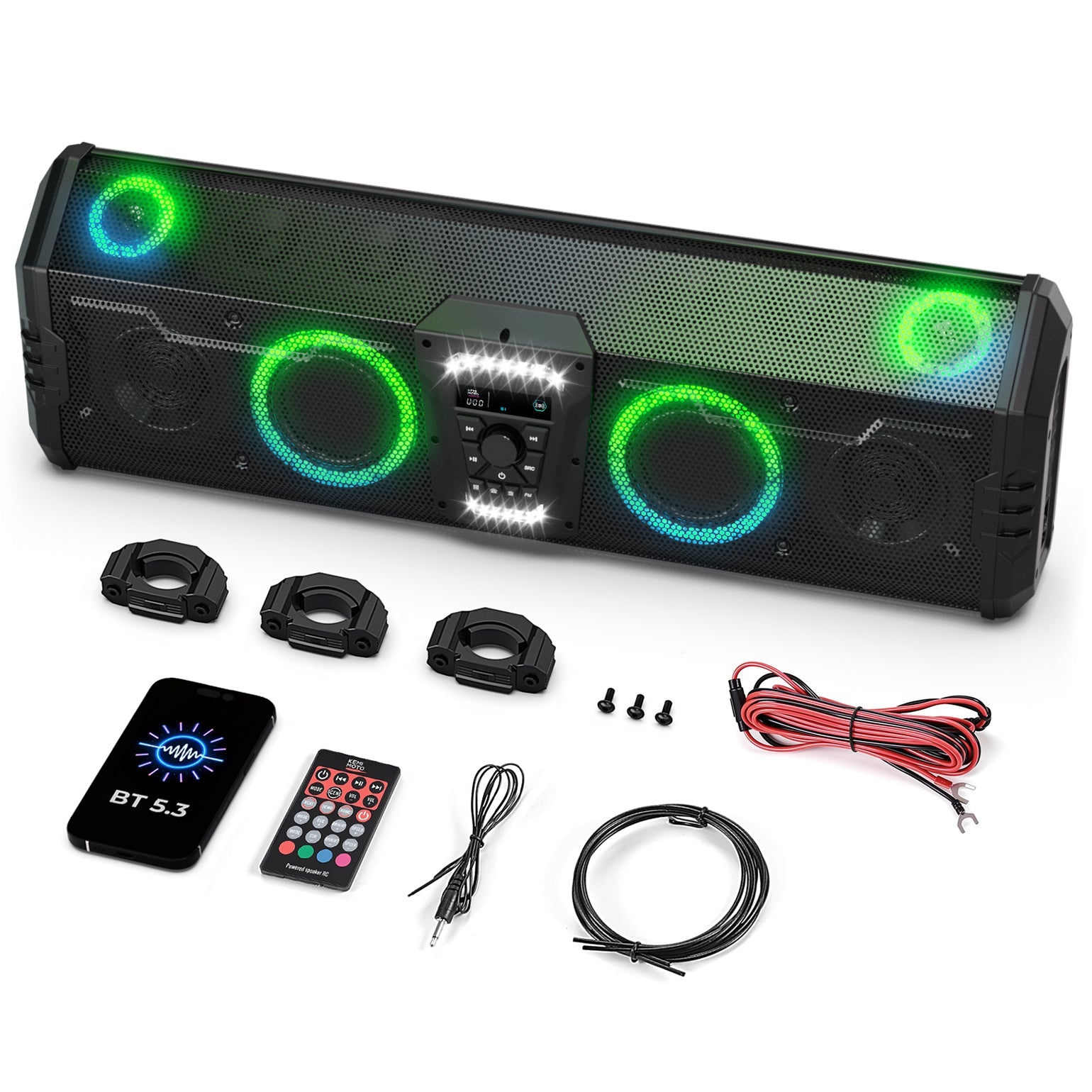 Midnight 90 Roof Soundbar For Can-am Polaris UTV Bluetooth 10 Speakers RGB Lights IP66 Waterproof Dustproof - Kemimoto