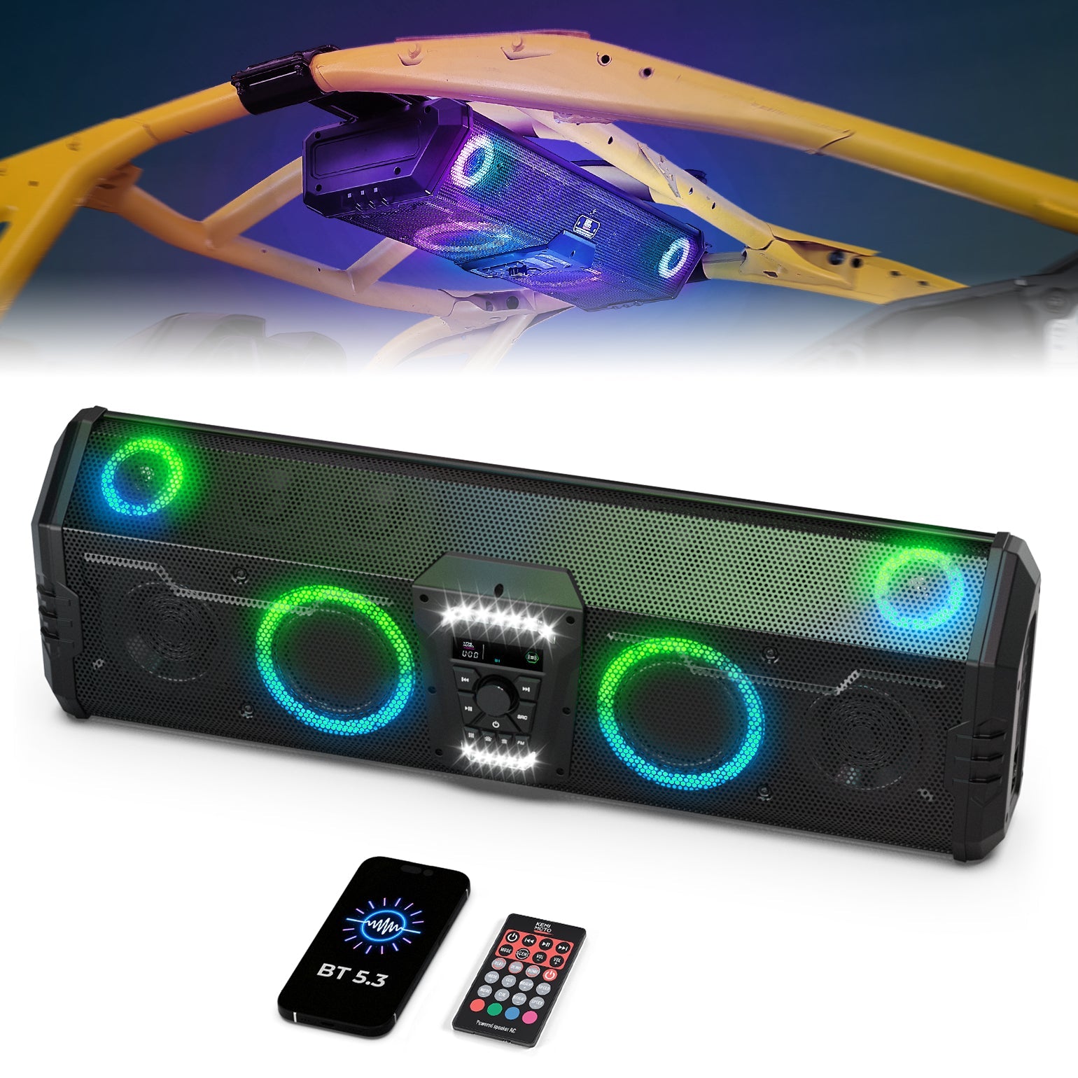 Midnight 90 Roof 34 Inch Soundbar For Can-Am Polaris UTV Bluetooth Speaker Fits 1.45–2