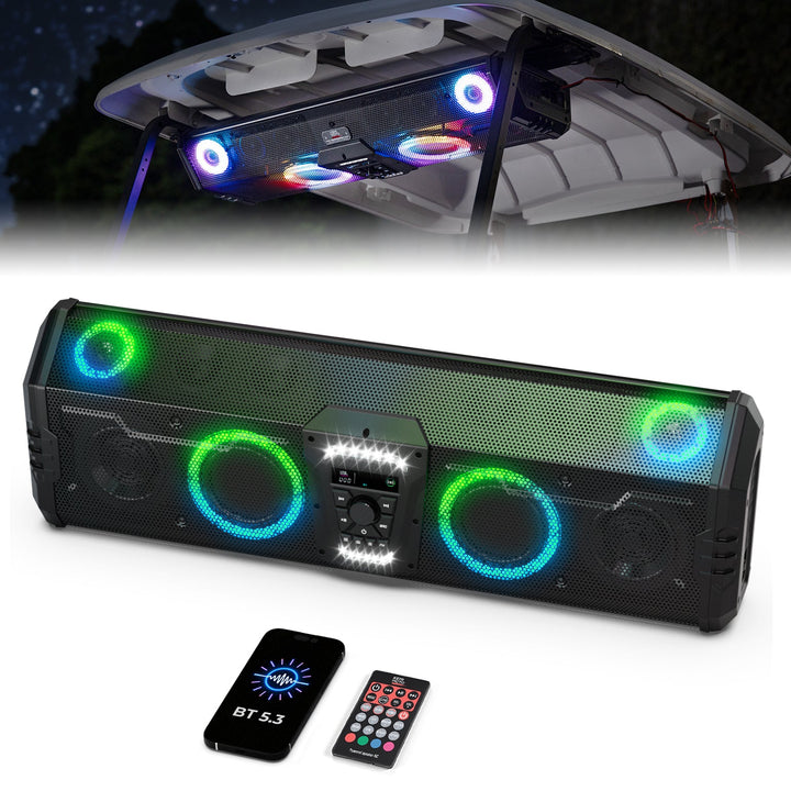 Midnight 90 Roof 34" Golf Cart Bluetooth Sound Bar RGB Lights 400W Waterproof Speaker - Kemimoto