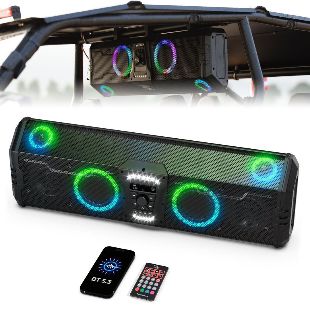 Midnight 90 Roof Soundbar For Can-am Polaris UTV Bluetooth 10 Speakers RGB Lights IP66 Waterproof Dustproof - Kemimoto