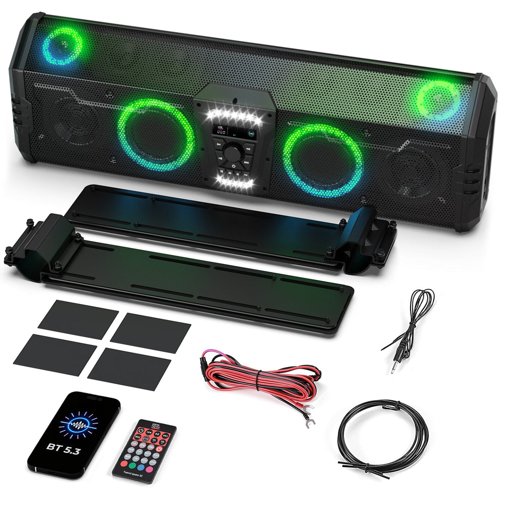 Midnight 90 Roof 34.25" Soundbar For Can-am Polaris UTV Bluetooth Speaker with Dual Subwoofers, IP66 Waterproof 10-Speaker System - Kemimoto