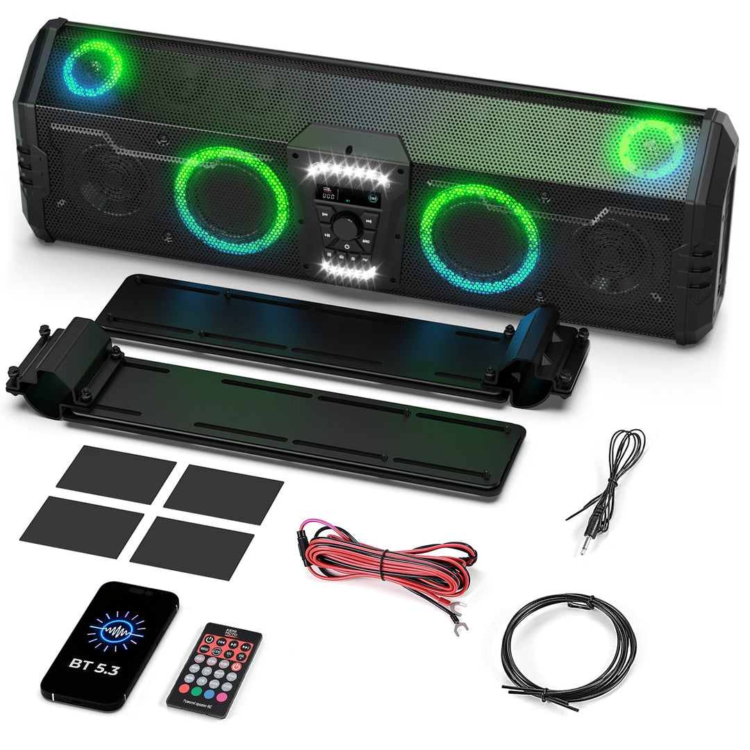 Midnight 90 Roof 34.25" Soundbar For Can-am Polaris UTV Bluetooth Speaker with Dual Subwoofers, IP66 Waterproof 10-Speaker System - Kemimoto