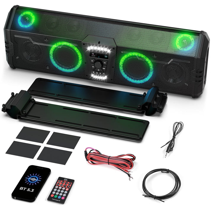 Midnight 90 Roof 34.25" Soundbar For Can-am Polaris UTV Bluetooth Speaker with Dual Subwoofers, IP66 Waterproof 10-Speaker System - Kemimoto