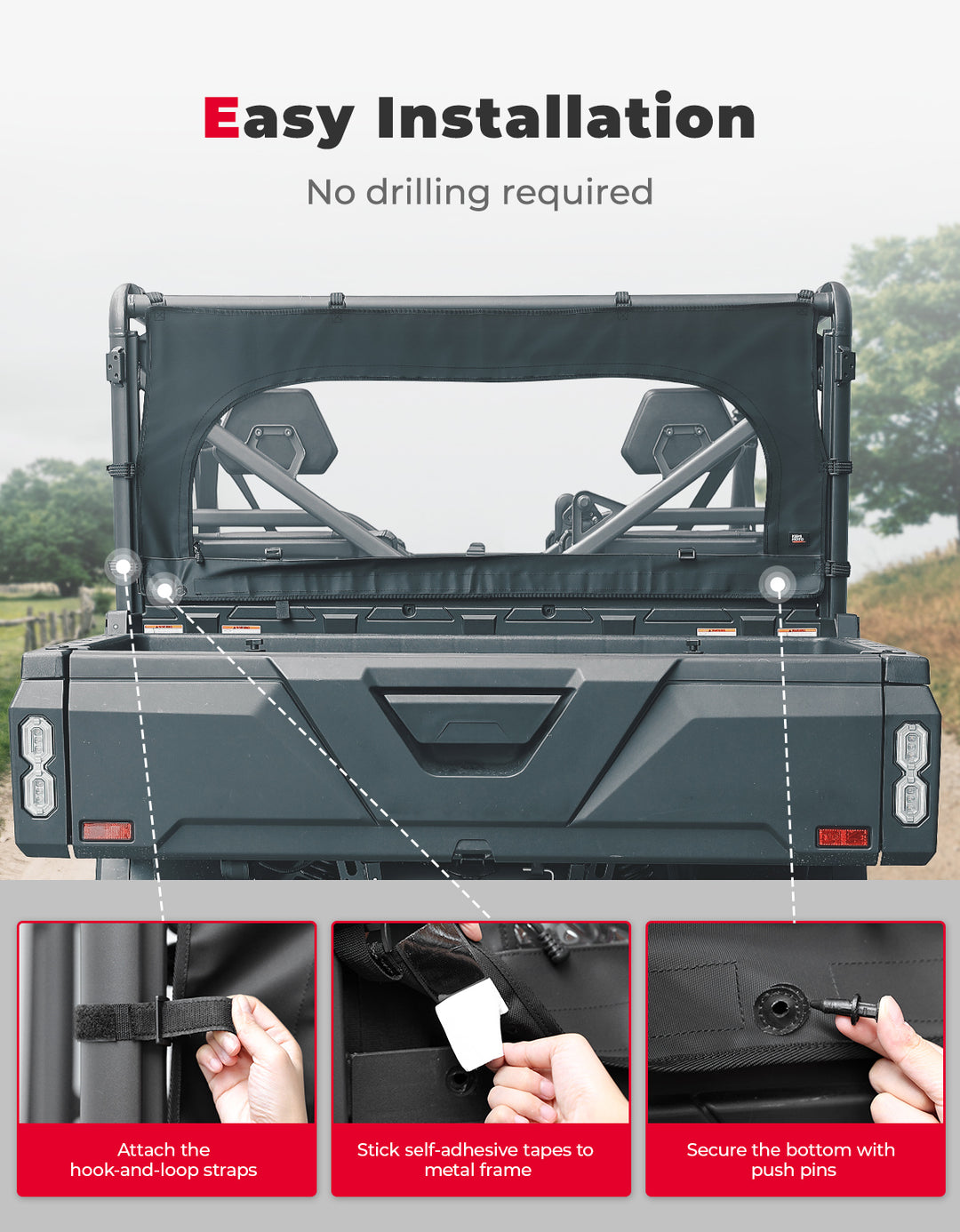 Rear Soft Windshield with Zipper for CFMOTO Uforce 1000/1000XL