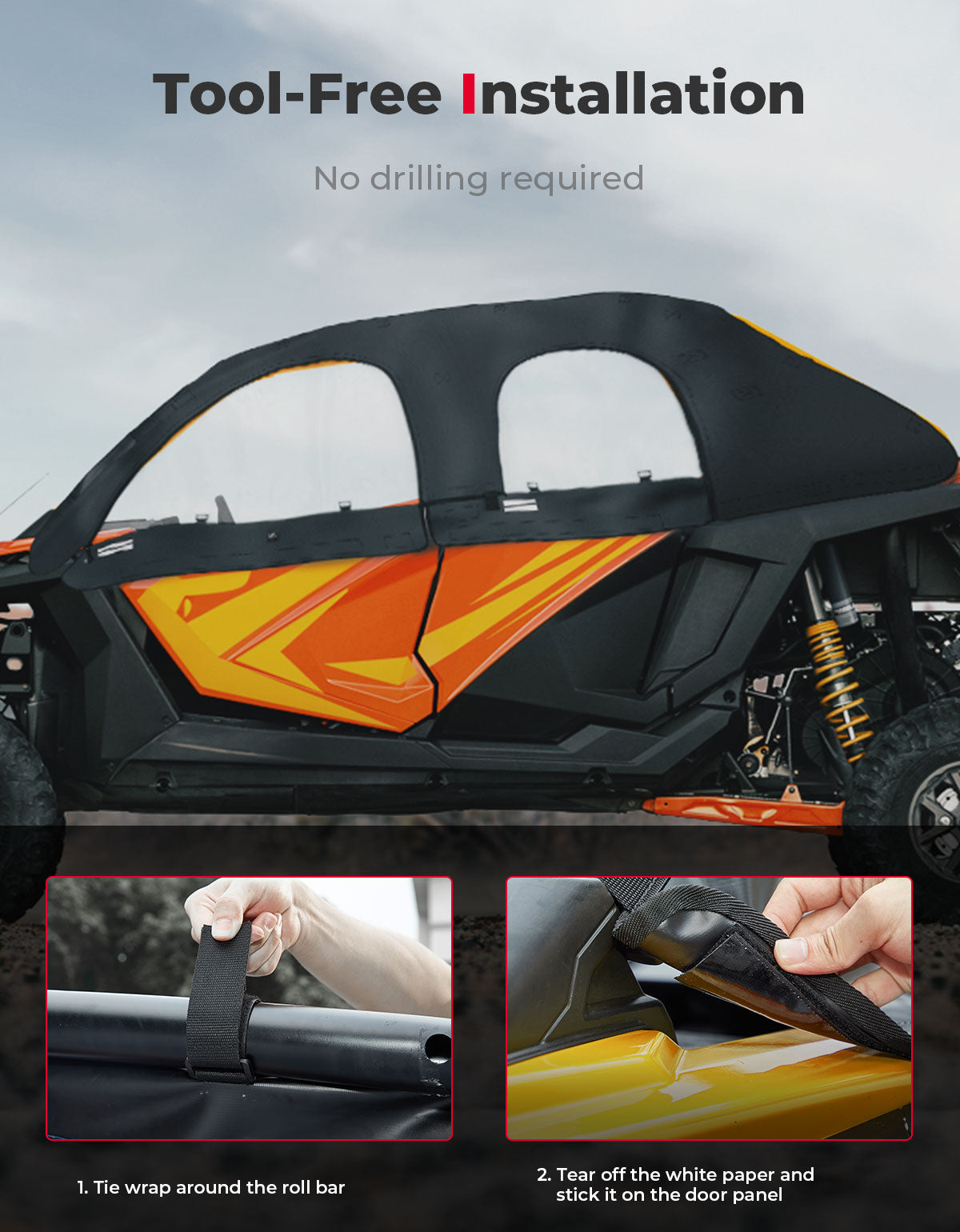 Soft Upper Door Cab Enclosure Set for Polaris RZR PRO XP 4/Turbo R 4
