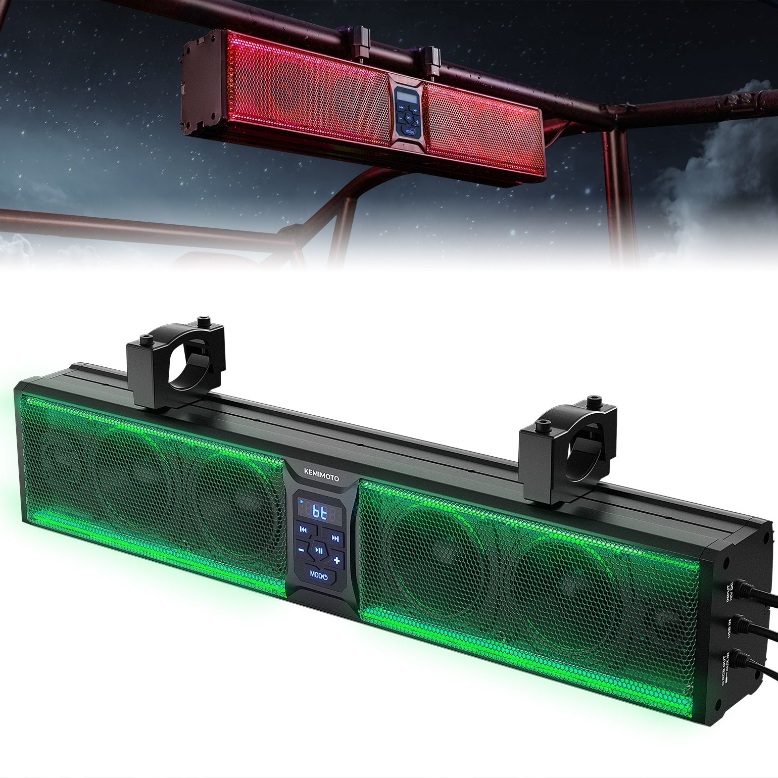 UTV Sound Bar RGB 25'' Bluetooth Multicolor Lights 500W Amplifier 1.25''-2'' Roll Bar