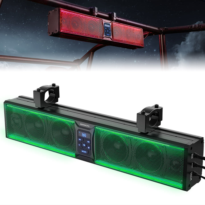 UTV Sound Bar RGB 25'' Bluetooth Multicolor Lights 500W Amplifier 1.25''-2'' Roll Bar