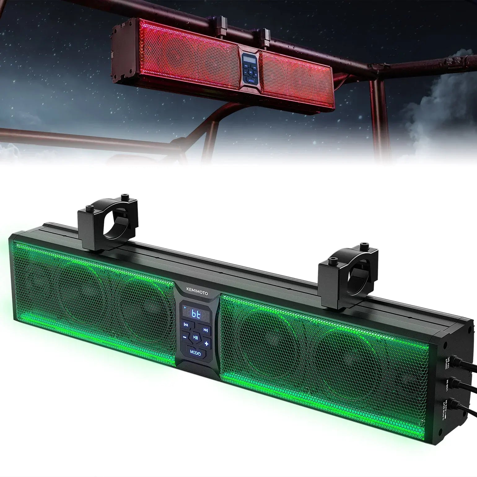 UTV Sound Bar RGB 25'' Bluetooth Multicolor Lights 500W Amplifier 1.25''-2'' Roll Bar