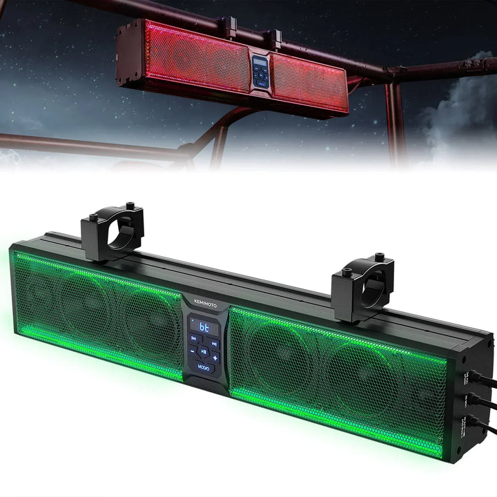 UTV Sound Bar RGB 25'' Bluetooth Multicolor Lights 500W Amplifier 1.25''-2'' Roll Bar