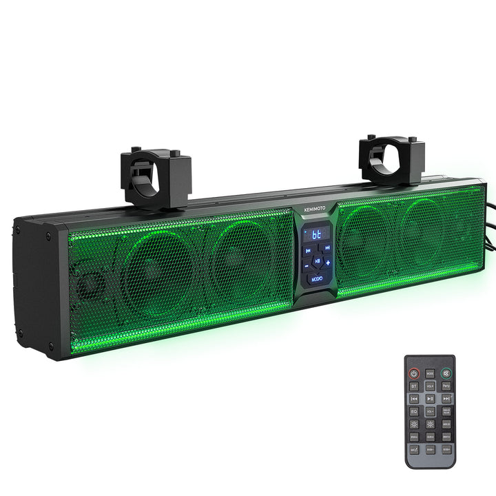 UTV Sound Bar RGB 25'' Bluetooth Multicolor Lights 500W Amplifier 1.25''-2'' Roll Bar