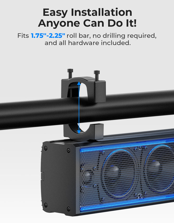 UTV Sound Bar RGB 25'' Bluetooth Multicolor Lights 500W Amplifier 1.25''-2'' Roll Bar