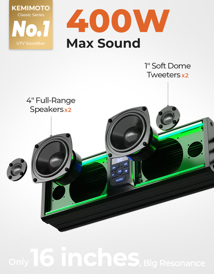 UTV LED Whipless Light & 4-Speaker RGB Sound Bar Combo Kit