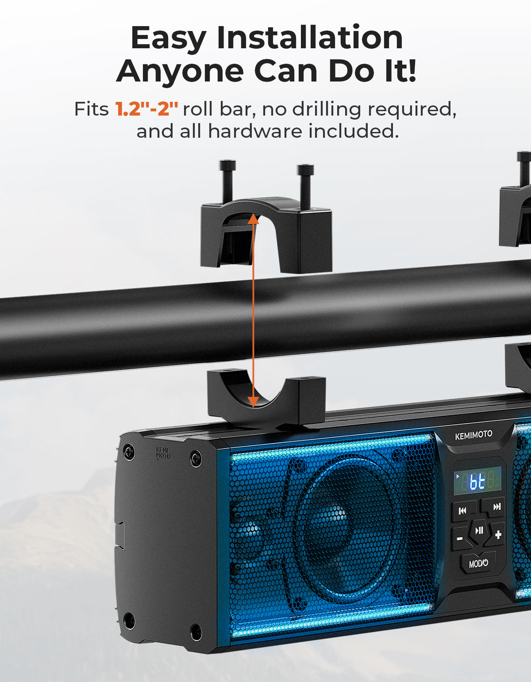 UTV LED Whipless Light & 4-Speaker RGB Sound Bar Combo Kit