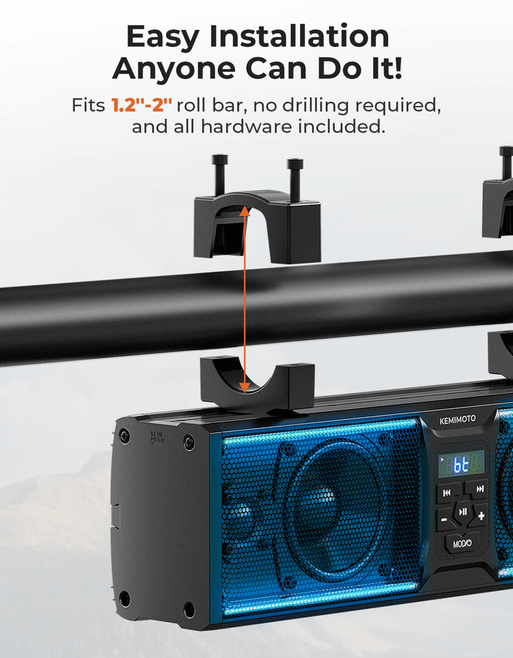 UTV LED Whipless Light & 4-Speaker RGB Sound Bar Combo Kit