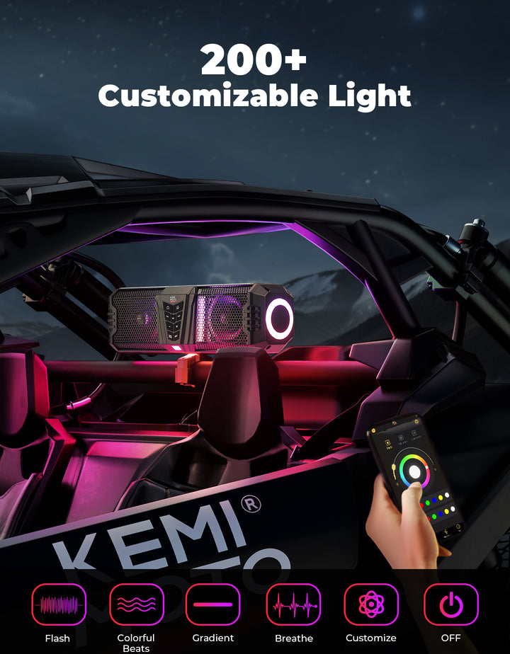 KEMIMOTO Midnight 40 16'' RGB Bluetooth Sound Bar for UTV Golf Cart Marine Boat