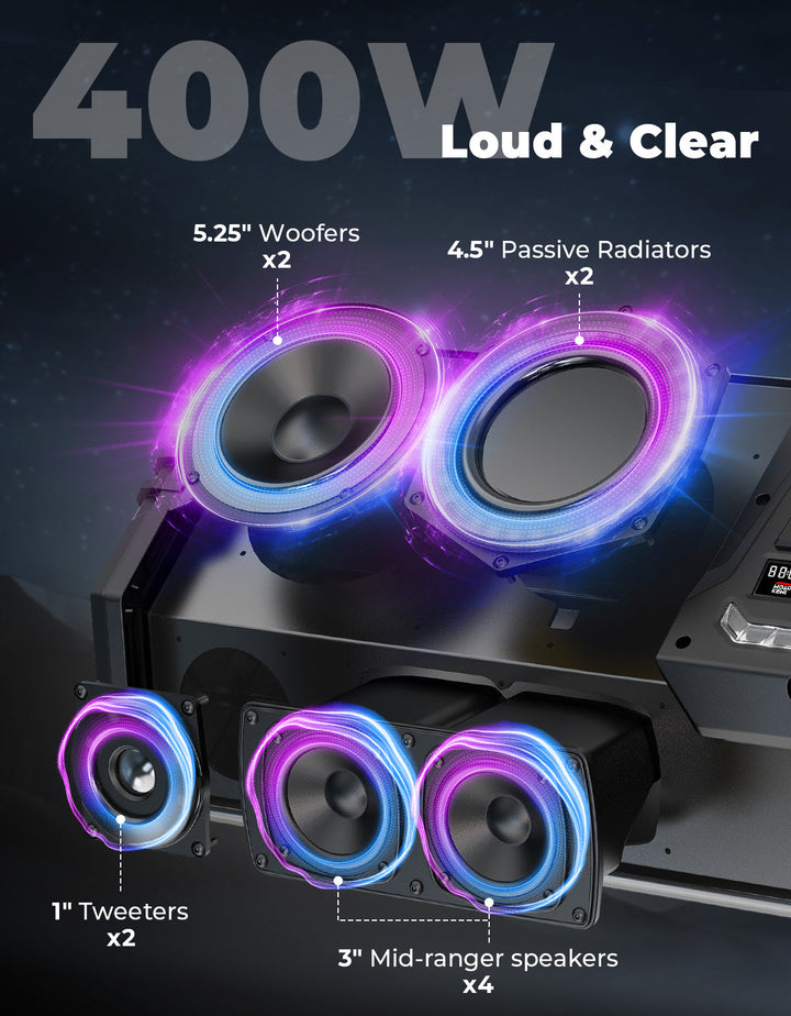 Midnight 90 Roof 34" Golf Cart Bluetooth Sound Bar RGB Lights 400W Waterproof Speaker - Kemimoto