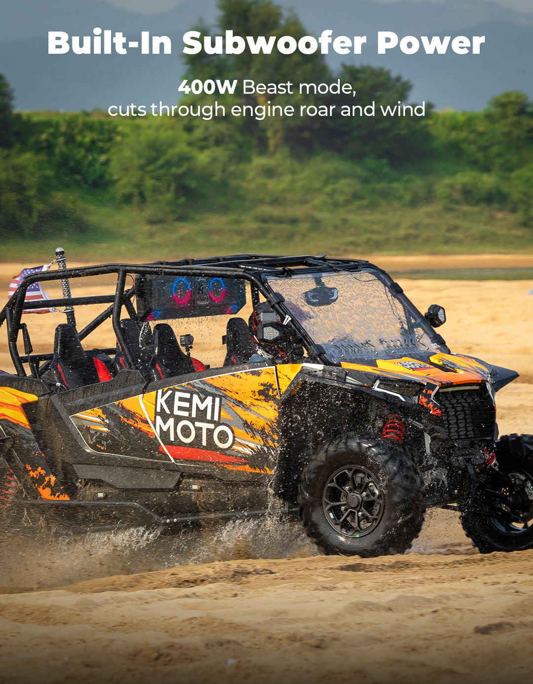 Midnight 90 Roof Soundbar For Can-am Polaris UTV Bluetooth 10 Speakers RGB Lights IP66 Waterproof Dustproof - Kemimoto