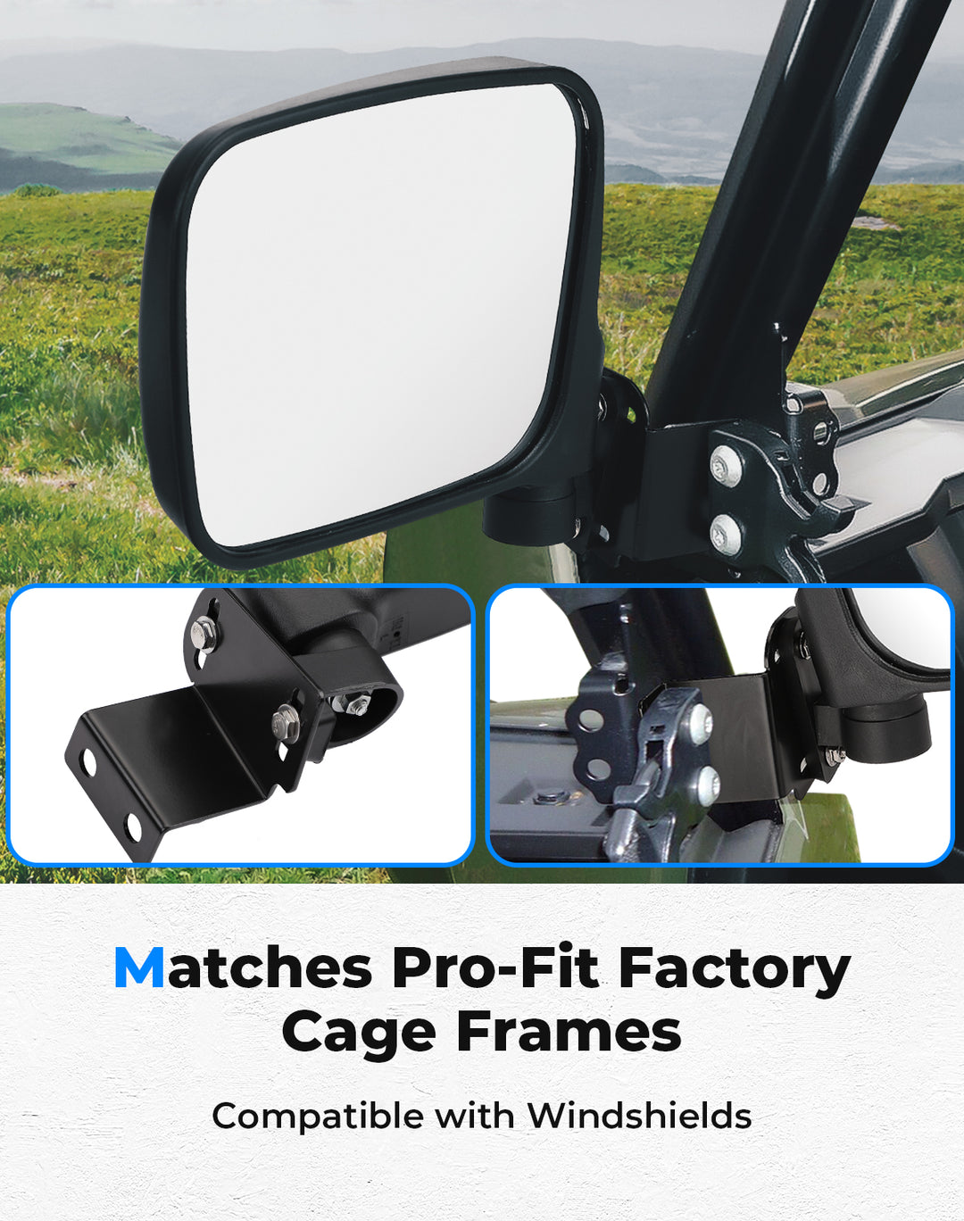 UTV Rear View Side Mirrors 7.8" Large Pro-fit Cab for Polaris Ranger 500/570/XP 900