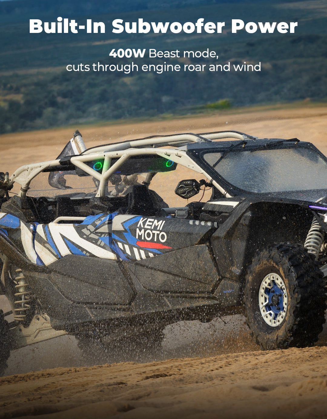 Midnight 90 Roof 34 Inch Soundbar For Can-Am Polaris UTV Bluetooth Speaker Fits 1.45–2" Roll Cages - Kemimoto