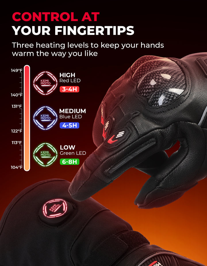 Heated Motorcycle Gloves with 7.4V 2500mAh Rechargeable Battery