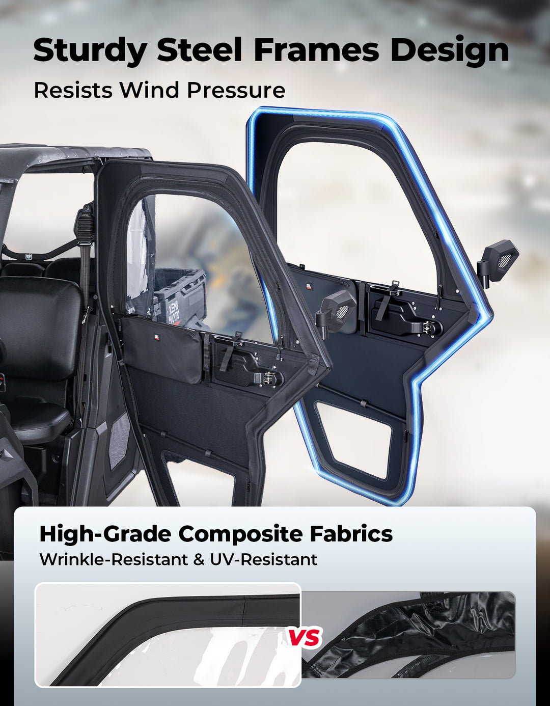 UTV Framed Doors for Can-Am Defender Max HD 7/8/9/10 – Full Enclosure Kit, 2022–2024