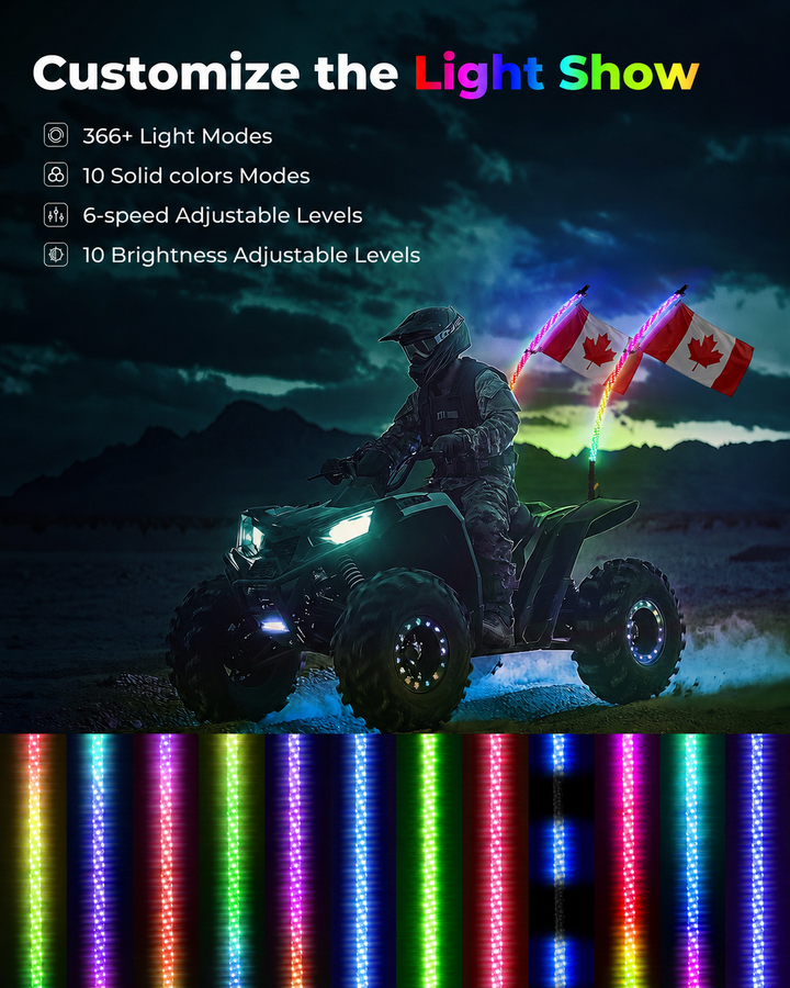 3FT 2PCS Spiral Whip Light Bluetooth Control