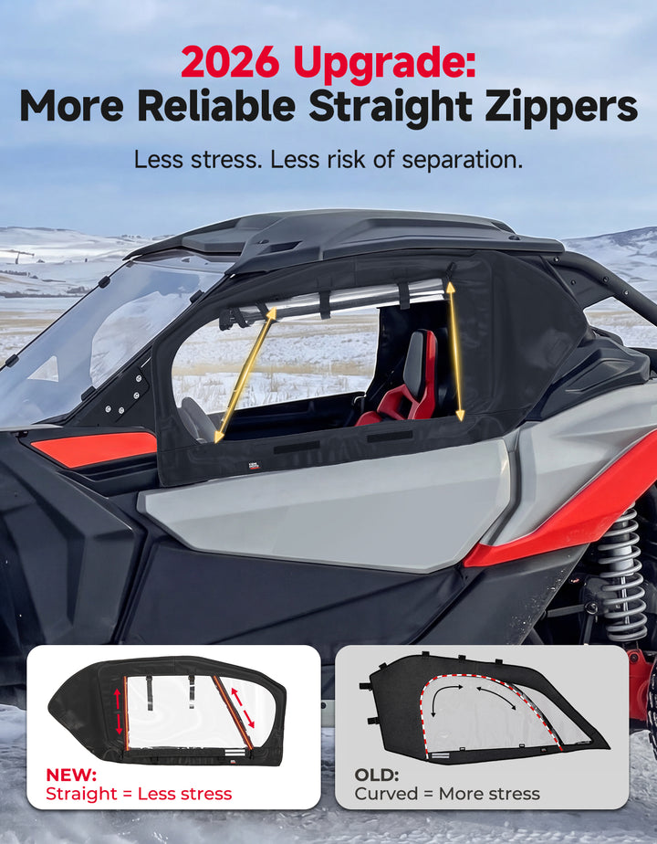 KEMIMOTO Soft Upper Doors with Frame for Can-Am Maverick X3 2 Seater with Premium YKK Zippers