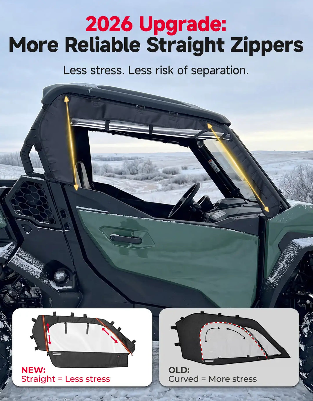KEMIMOTO Soft Upper Doors for Can-Am Commander with YKK Zippers